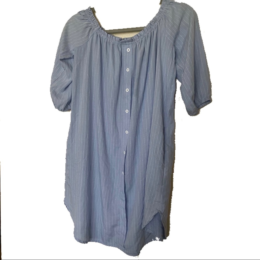 Permoon stripped button down ruffle dress
